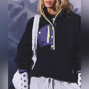 New Free People Movement Hit The Slopes Colorblock Fleece Pullover Jacket Size L